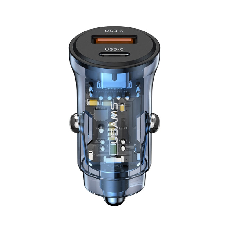 USAMS US-CC164 C32 30W Transparent Dual Port Mini Car Charger(Blue) - free shipping - PMC TechLife - Order now!