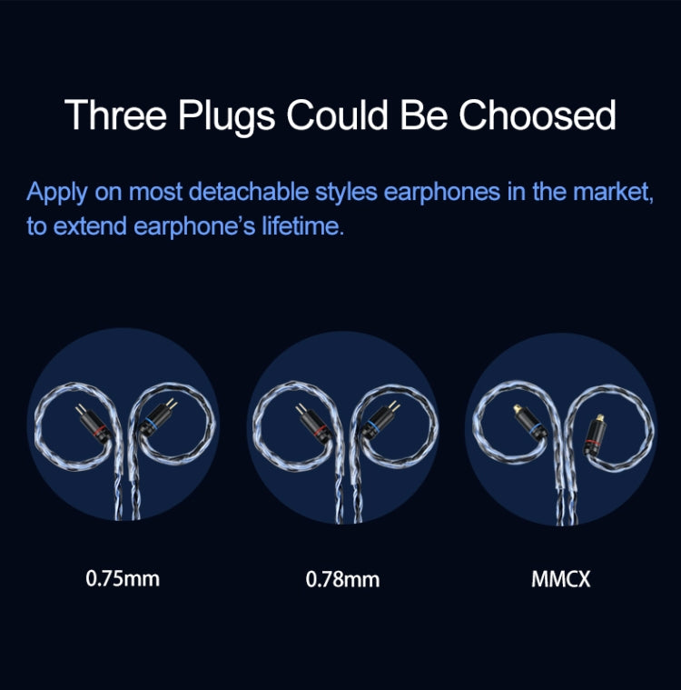CVJ V3 1.2m 16 Cores Silver-plated 3.5mm Earphone Cable, Style:0.78mm(Black-Blue) - free shipping - PMC TechLife - Order now!