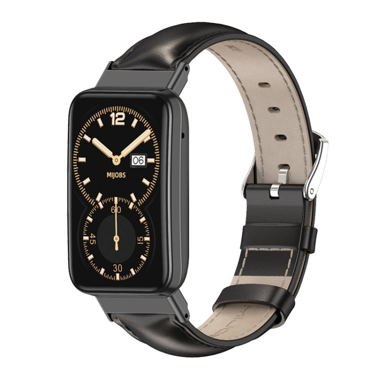 For Xiaomi Mi Band 7 Pro Mijobs Genuine Leather Top Layer Cowhide Watch Band(Black) - Watch Bands by MIJOBS | Online Shopping South Africa | PMC TechLife | Buy Now Pay Later Mobicred