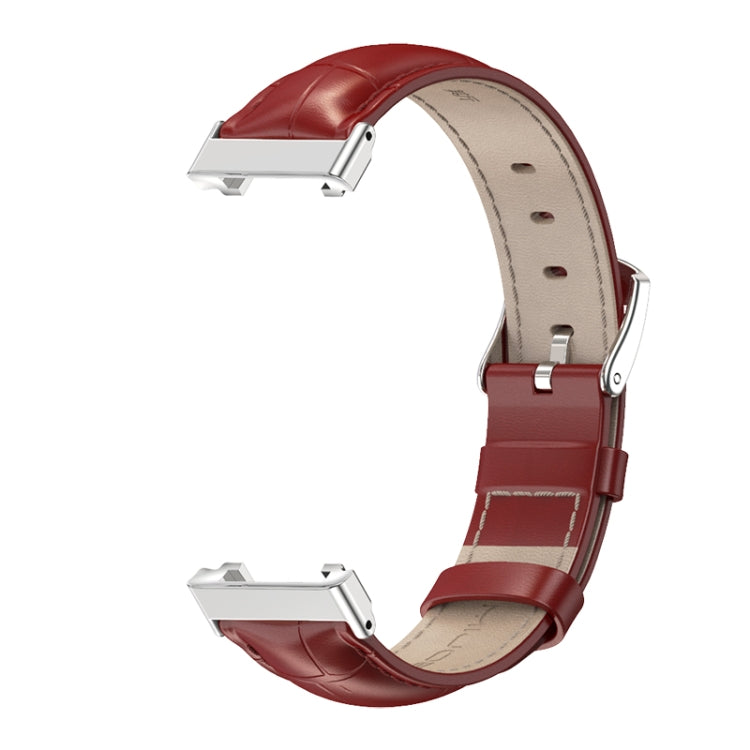 For Xiaomi Mi Band 7 Pro Mijobs Genuine Leather Top Layer Cowhide Watch Band(Bamboo Red Silver) - free shipping - PMC TechLife - Order now!