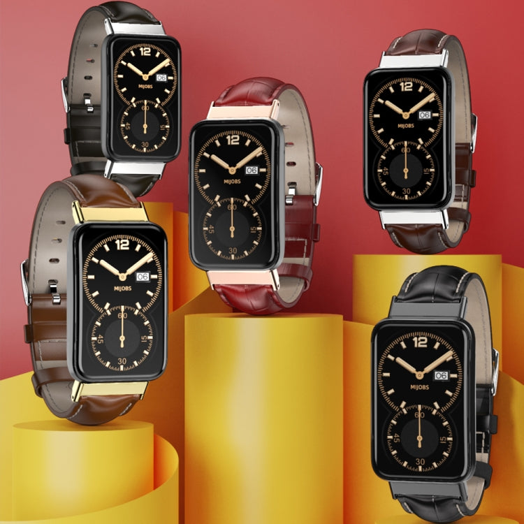 For Xiaomi Mi Band 7 Pro Mijobs Genuine Leather Top Layer Cowhide Watch Band(Bamboo Black Silver) - Watch Bands by MIJOBS | Online Shopping South Africa | PMC TechLife | Buy Now Pay Later Mobicred