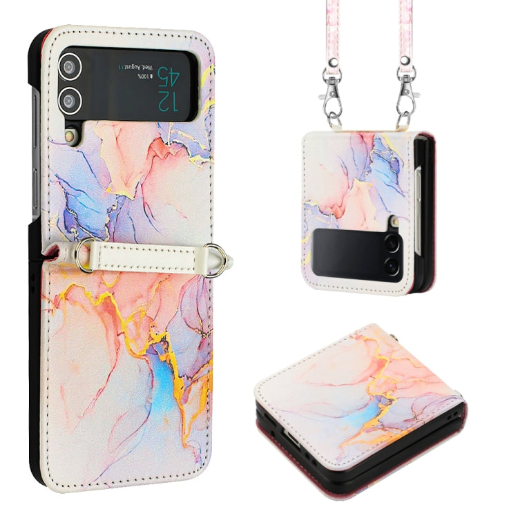 For Samsung Galaxy Z Flip4 Crossbody Marble Pattern Leather Phone Case(Galaxy Marble White LS004) - free shipping - PMC TechLife - Order now!