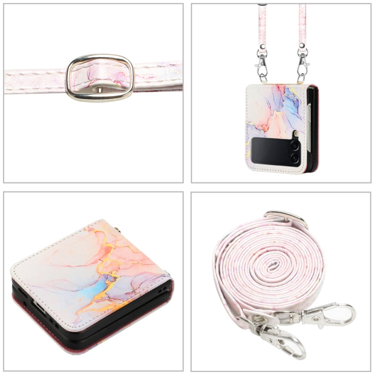 For Samsung Galaxy Z Flip4 Crossbody Marble Pattern Leather Phone Case(Galaxy Marble White LS004) - free shipping - PMC TechLife - Order now!