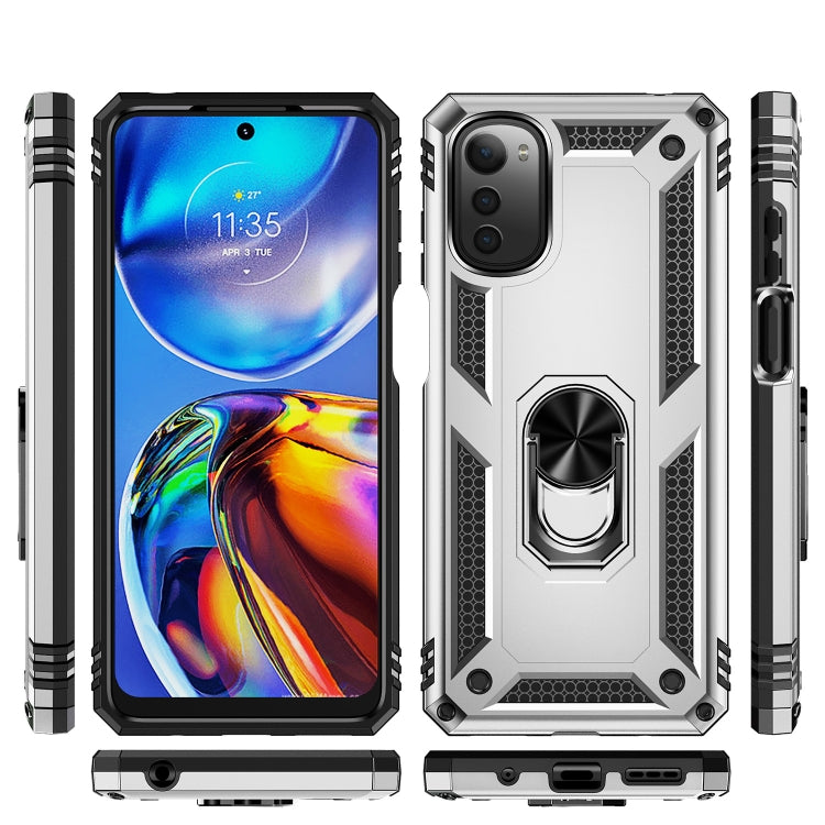 For Motorola Moto E32 4G Shockproof TPU + PC Phone Case with 360 Degree Rotating Holder(Silver) - free shipping - PMC TechLife - Order now!