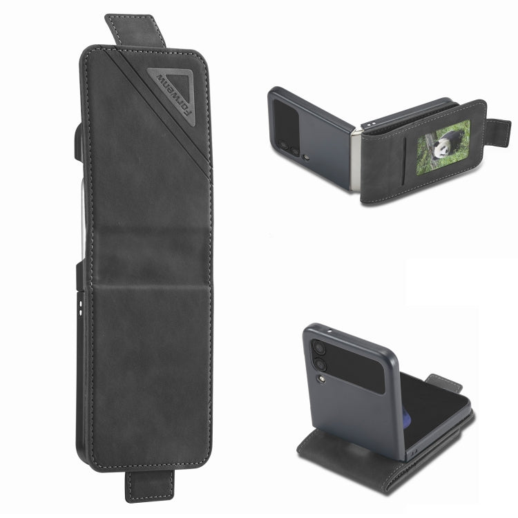 For Samsung Galaxy Z Flip4 Forwenw Dual-side Buckle Leather Phone Case(Black) - Galaxy Z Flip4 5G Cases by Forwenw | Online Shopping South Africa | PMC TechLife | Buy Now Pay Later Mobicred