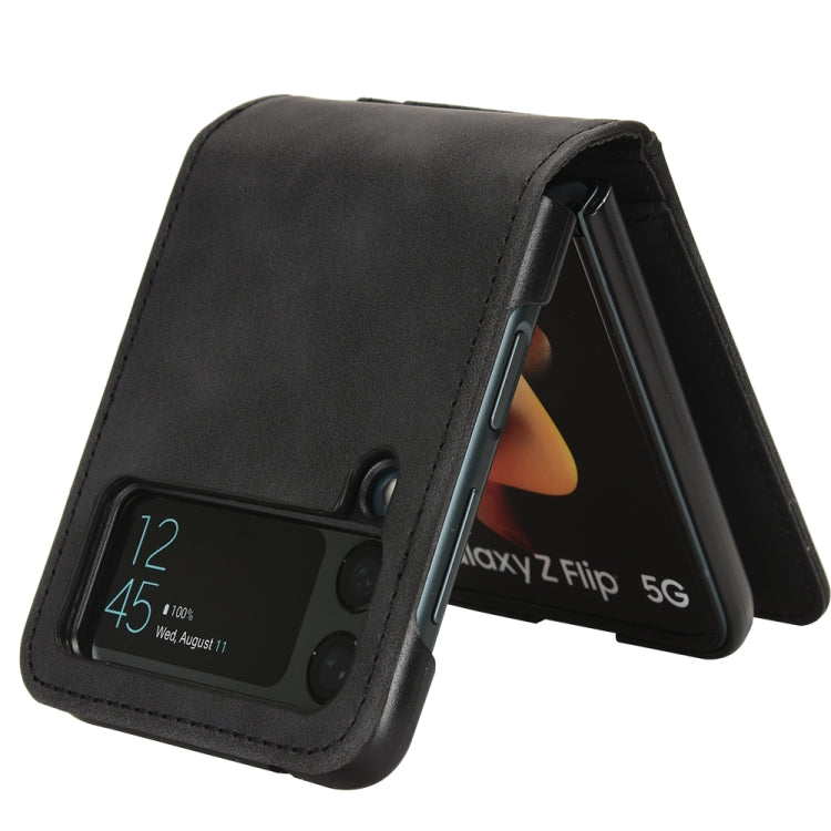 For Samsung Galaxy Z Flip4 5G Skin-feeling Half-split External Card Slot Folding Phone Case(Black) - Galaxy Z Flip4 5G Cases by PMC TechLife | Online Shopping South Africa | PMC TechLife | Buy Now Pay Later Mobicred