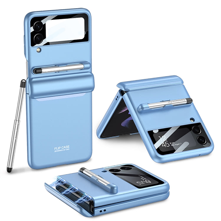For Samsung Galaxy Z Flip4 GKK Magnetic Full Coverage Phone Flip Case with Pen(Blue) - Galaxy Z Flip4 5G Cases by GKK | Online Shopping South Africa | PMC TechLife | Buy Now Pay Later Mobicred