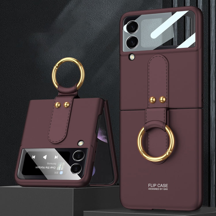 For Samsung Galaxy Z Flip4 GKK Ultra-thin PC Full Coverage Phone Flip Case with Ring Holder(Wine Red) - Galaxy Z Flip4 5G Cases by GKK | Online Shopping South Africa | PMC TechLife | Buy Now Pay Later Mobicred