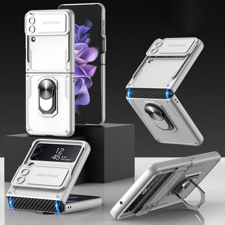For Samsung Galaxy Z Flip4 GKK Carbon Brazing Pattern Shockproof Armor PC Phone Case with Ring Holder(Silver) - free shipping - PMC TechLife - Order now!