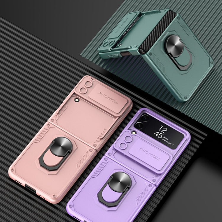 For Samsung Galaxy Z Flip4 GKK Carbon Brazing Pattern Shockproof Armor PC Phone Case with Ring Holder(Silver) - free shipping - PMC TechLife - Order now!