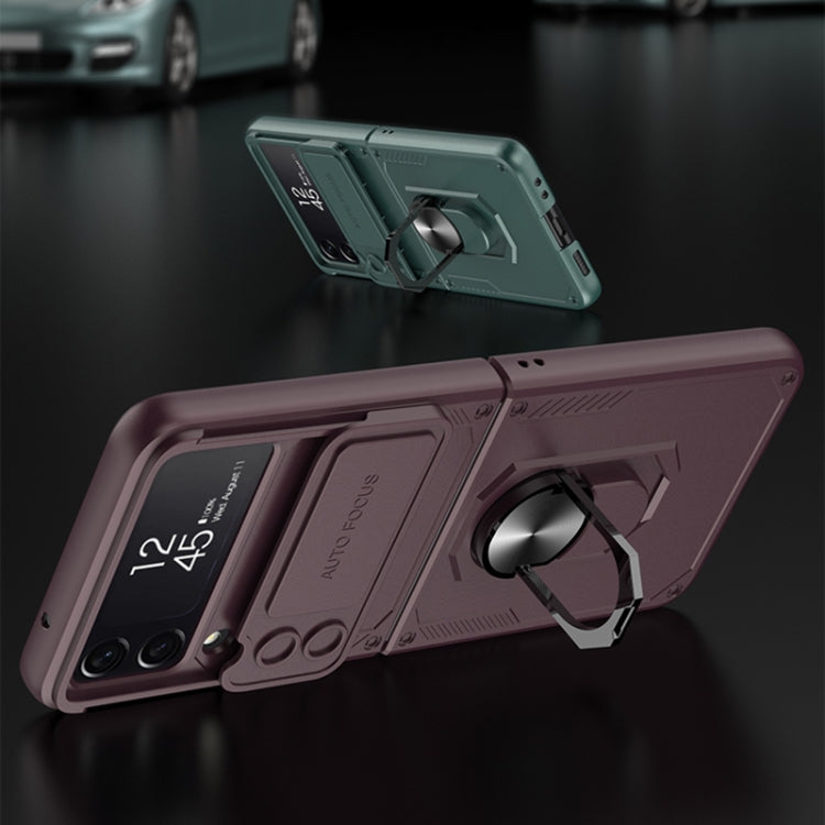 For Samsung Galaxy Z Flip4 GKK Carbon Brazing Pattern Shockproof Armor PC Phone Case with Ring Holder(Pink) - Galaxy Z Flip4 5G Cases by GKK | Online Shopping South Africa | PMC TechLife