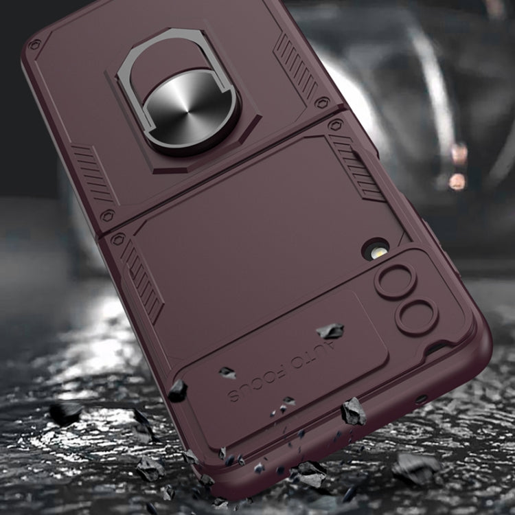 For Samsung Galaxy Z Flip4 GKK Carbon Brazing Pattern Shockproof Armor PC Phone Case with Ring Holder(Silver) - free shipping - PMC TechLife - Order now!
