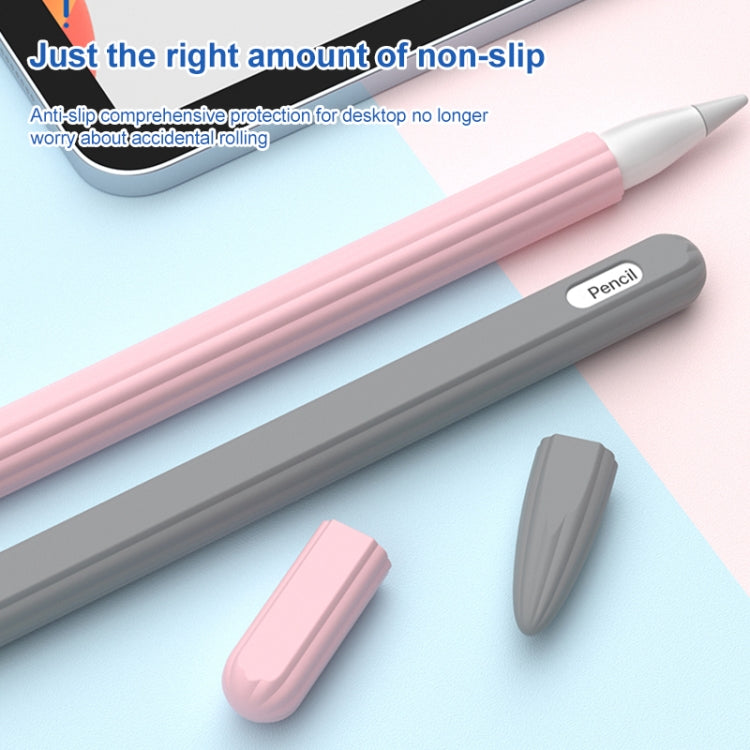3 in 1 Striped Liquid Silicone Stylus Case with Two Tip Caps For Apple Pencil 1(Pink) - Pencil Accessories by PMC TechLife | Online Shopping South Africa | PMC TechLife