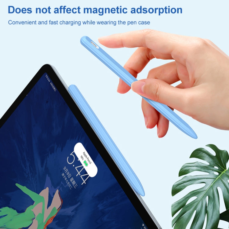 3 in 1 Striped Liquid Silicone Stylus Case with Two Tip Caps For Apple Pencil 1(Sky Blue) - Pencil Accessories by PMC TechLife | Online Shopping South Africa | PMC TechLife