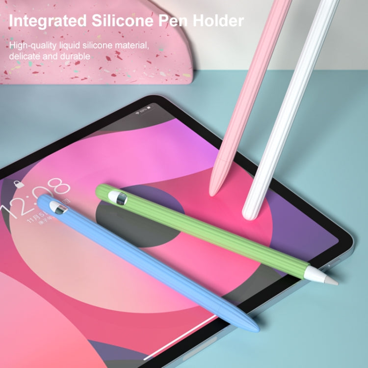 3 in 1 Striped Liquid Silicone Stylus Case with Two Tip Caps For Apple Pencil 2(Matcha Green) - Pencil Accessories by PMC TechLife | Online Shopping South Africa | PMC TechLife