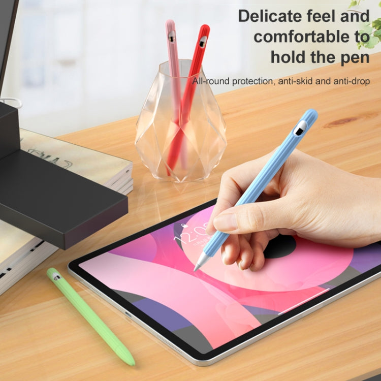 3 in 1 Striped Liquid Silicone Stylus Case with Two Tip Caps For Apple Pencil 2(Matcha Green) - Pencil Accessories by PMC TechLife | Online Shopping South Africa | PMC TechLife