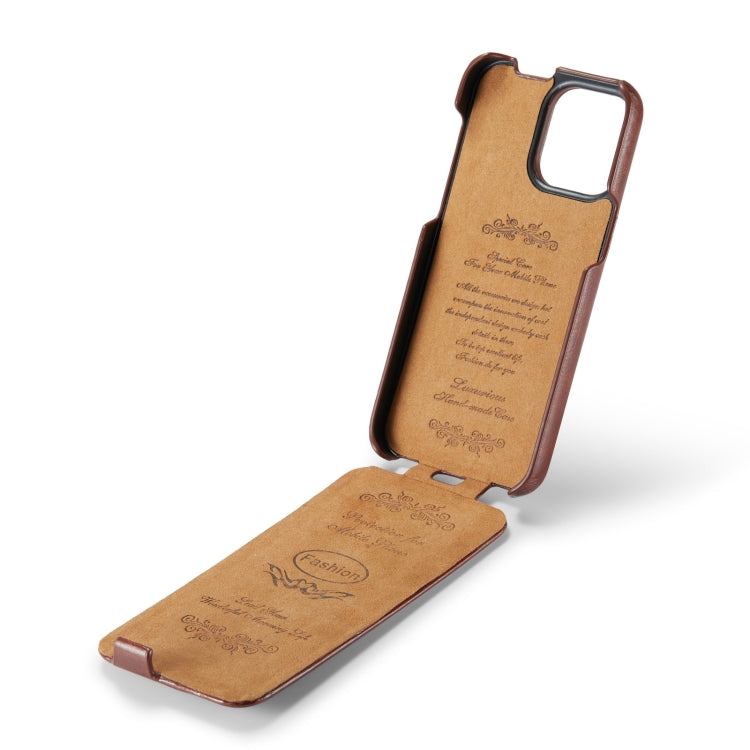For iPhone 14 Pro Max Fierre Shann Oil Wax Texture Vertical Flip PU Phone Case (Brown) - iPhone 14 Pro Max Cases by FIERRE SHANN | Online Shopping South Africa | PMC TechLife