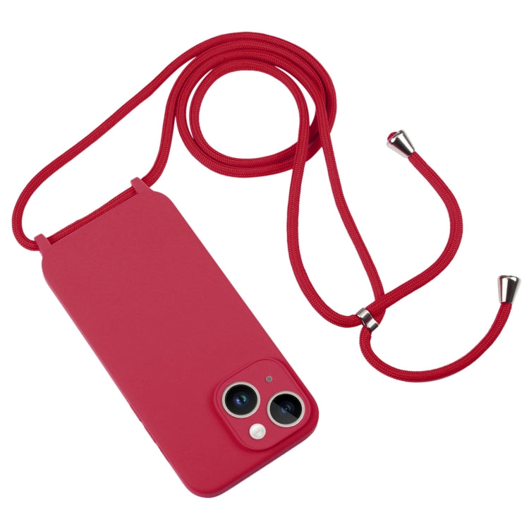 For iPhone 14 Crossbody Lanyard Liquid Silicone Case(Rose Red) - iPhone 14 Cases by PMC TechLife | Online Shopping South Africa | PMC TechLife