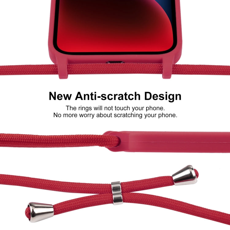 For iPhone 14 Crossbody Lanyard Liquid Silicone Case(Rose Red) - iPhone 14 Cases by PMC TechLife | Online Shopping South Africa | PMC TechLife