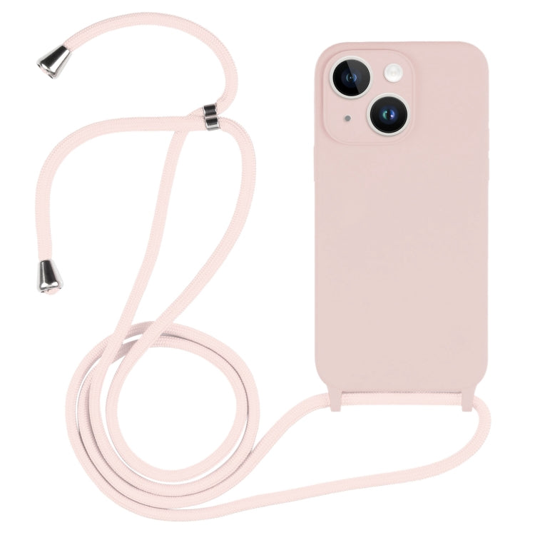 For iPhone 14 Crossbody Lanyard Liquid Silicone Case(Sand Pink) - iPhone 14 Cases by PMC Jewellery | Online Shopping South Africa | PMC Jewellery