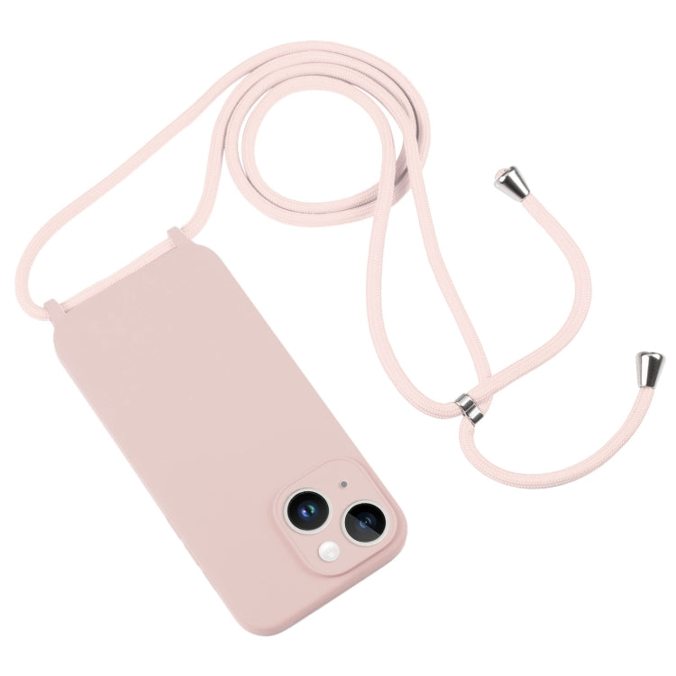 For iPhone 14 Crossbody Lanyard Liquid Silicone Case(Sand Pink) - iPhone 14 Cases by PMC TechLife | Online Shopping South Africa | PMC TechLife