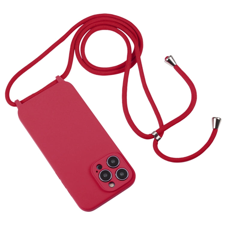 For iPhone 14 Pro Max Crossbody Lanyard Liquid Silicone Case(Rose Red) - iPhone 14 Pro Max Cases by PMC TechLife | Online Shopping South Africa | PMC TechLife