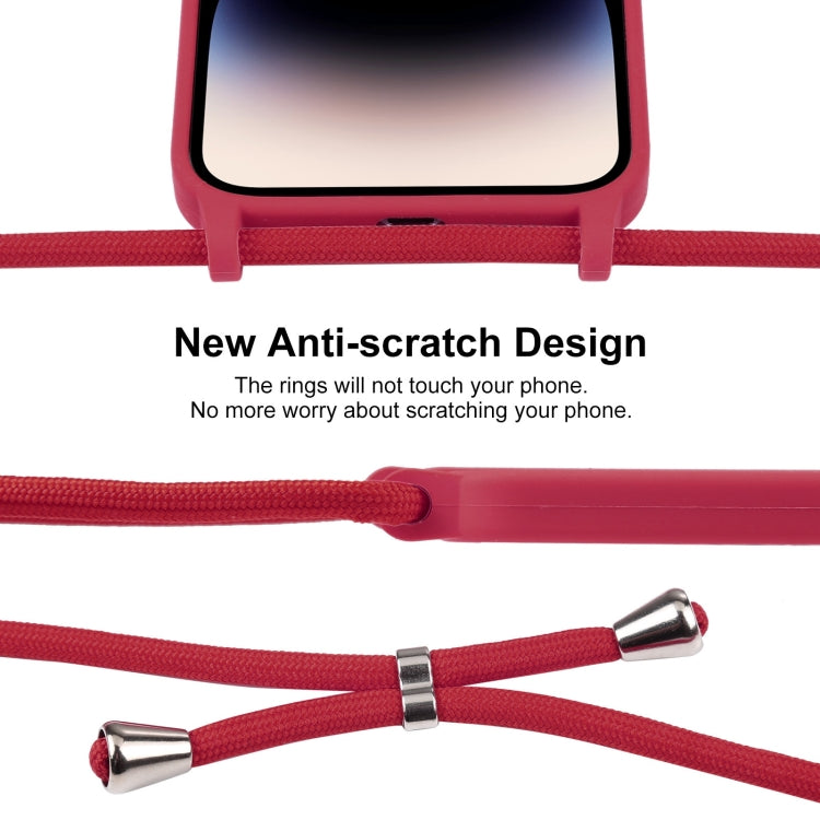 For iPhone 14 Pro Max Crossbody Lanyard Liquid Silicone Case(Rose Red) - iPhone 14 Pro Max Cases by PMC TechLife | Online Shopping South Africa | PMC TechLife