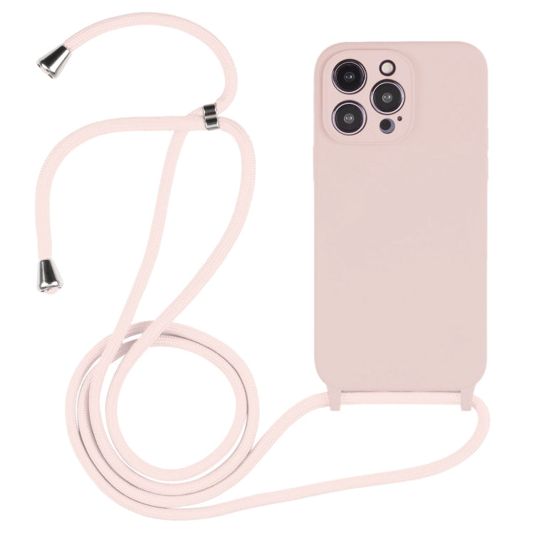For iPhone 14 Pro Max Crossbody Lanyard Liquid Silicone Case(Sand Pink) - iPhone 14 Pro Max Cases by PMC TechLife | Online Shopping South Africa | PMC TechLife