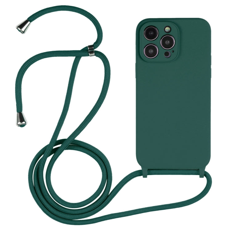 For iPhone 14 Pro Max Crossbody Lanyard Liquid Silicone Case(Pine Needle Green) - iPhone 14 Pro Max Cases by PMC TechLife | Online Shopping South Africa | PMC TechLife