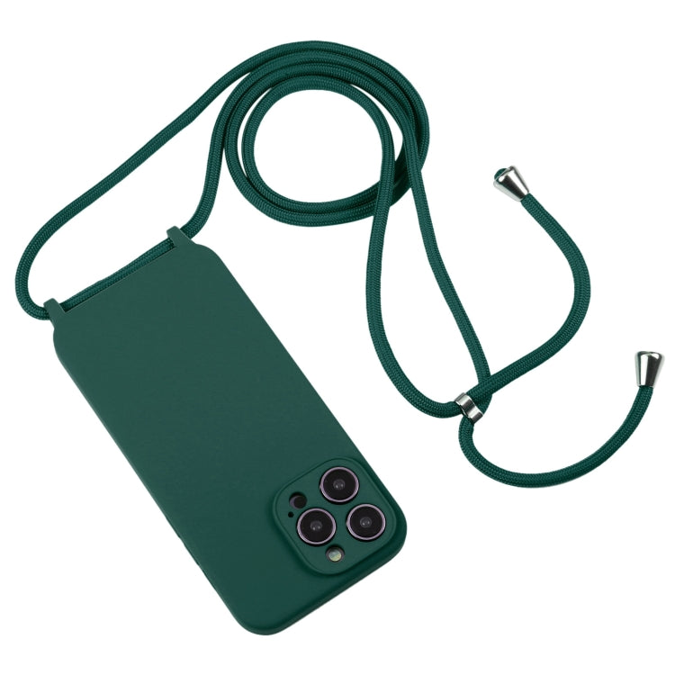 For iPhone 14 Pro Max Crossbody Lanyard Liquid Silicone Case(Pine Needle Green) - iPhone 14 Pro Max Cases by PMC TechLife | Online Shopping South Africa | PMC TechLife