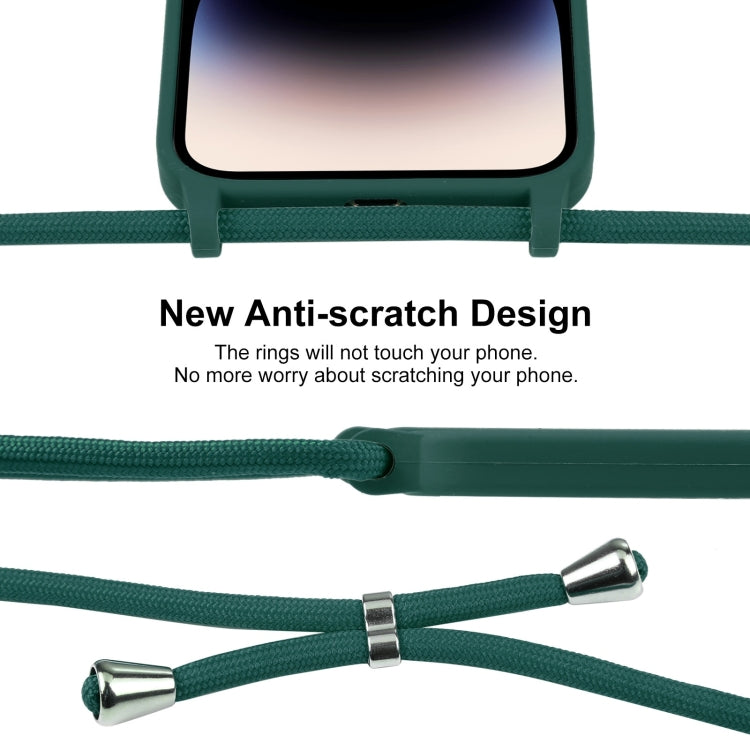 For iPhone 14 Pro Max Crossbody Lanyard Liquid Silicone Case(Pine Needle Green) - iPhone 14 Pro Max Cases by PMC TechLife | Online Shopping South Africa | PMC TechLife