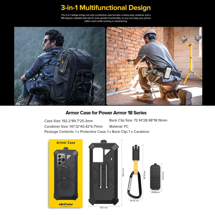 For Ulefone Power Armor 18T Ulefone Back Clip Phone Case with Carabiner (Black) - Ulefone Cases by Ulefone | Online Shopping South Africa | PMC Jewellery