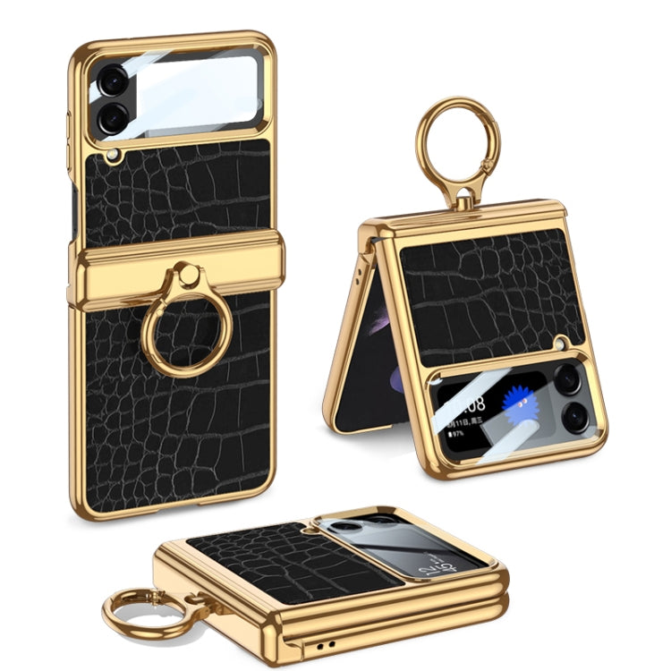 For Samsung Galaxy Z Flip4 GKK Integrated Plating + Leather Flip Phone Case(Crocodile Black) - free shipping - PMC TechLife - Order now!