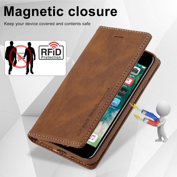 For iPhone SE 2022 / SE 2020 / 8 / 7 LC.IMEEKE RFID Anti-theft Leather Phone Case(Brown) - iPhone SE 2022 / 2020 / 8 / 7 Cases by LC.IMEEKE | Online Shopping South Africa | PMC TechLife | Buy Now Pay Later Mobicred