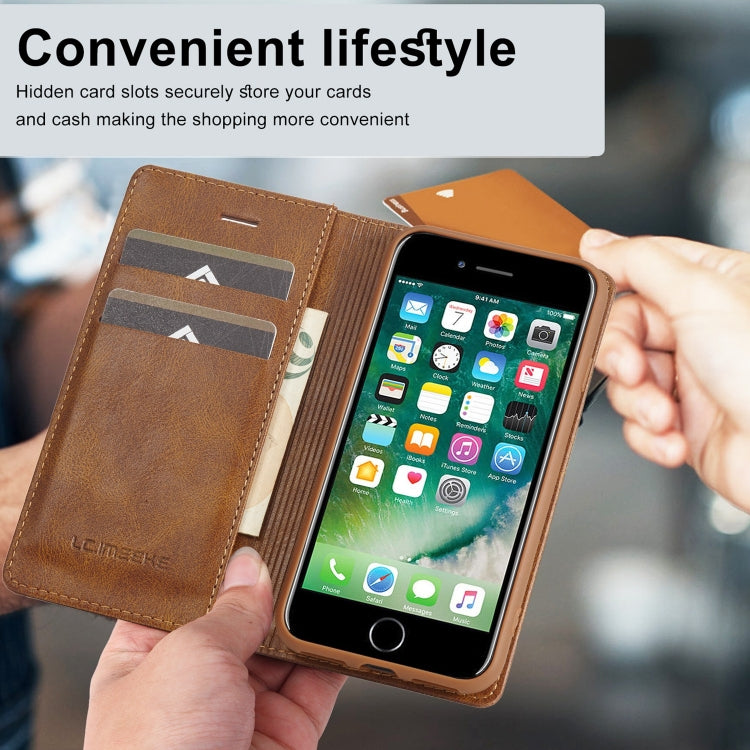 For iPhone SE 2022 / SE 2020 / 8 / 7 LC.IMEEKE RFID Anti-theft Leather Phone Case(Brown) - iPhone SE 2022 / 2020 / 8 / 7 Cases by LC.IMEEKE | Online Shopping South Africa | PMC TechLife | Buy Now Pay Later Mobicred