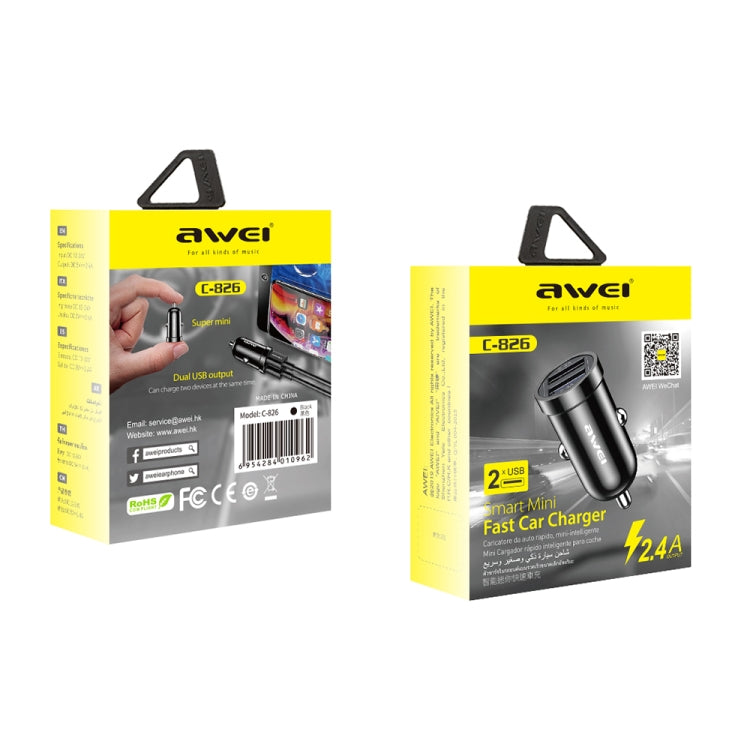 awei C-826 Mini Dual USB 2.4A Car Charger(Black) - Car Charger by awei | Online Shopping South Africa | PMC Jewellery | Buy Now Pay Later Mobicred