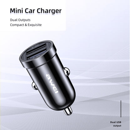 awei C-826 Mini Dual USB 2.4A Car Charger(Black) - Car Charger by awei | Online Shopping South Africa | PMC Jewellery | Buy Now Pay Later Mobicred