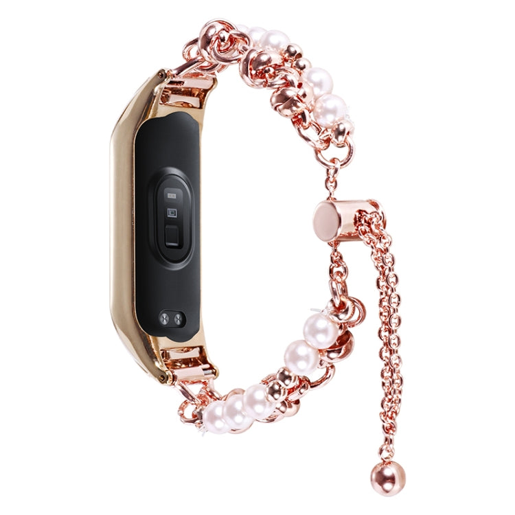 For Xiaomi Mi Band 7 Double Pearl Bead String Metal Watch Band(Rose Gold) - free shipping - PMC TechLife - Order now!