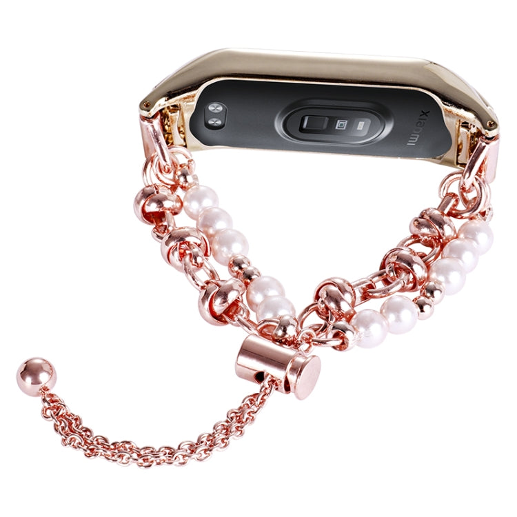 For Xiaomi Mi Band 7 Double Pearl Bead String Metal Watch Band(Rose Gold) - free shipping - PMC TechLife - Order now!