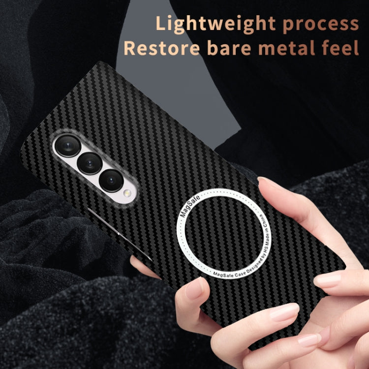 For Samsung Galaxy Z Fold3 5G Carbon Fiber Texture MagSafe Magnetic Phone Case(Black Silver) - Galaxy Phone Cases by PMC TechLife | Online Shopping South Africa | PMC TechLife