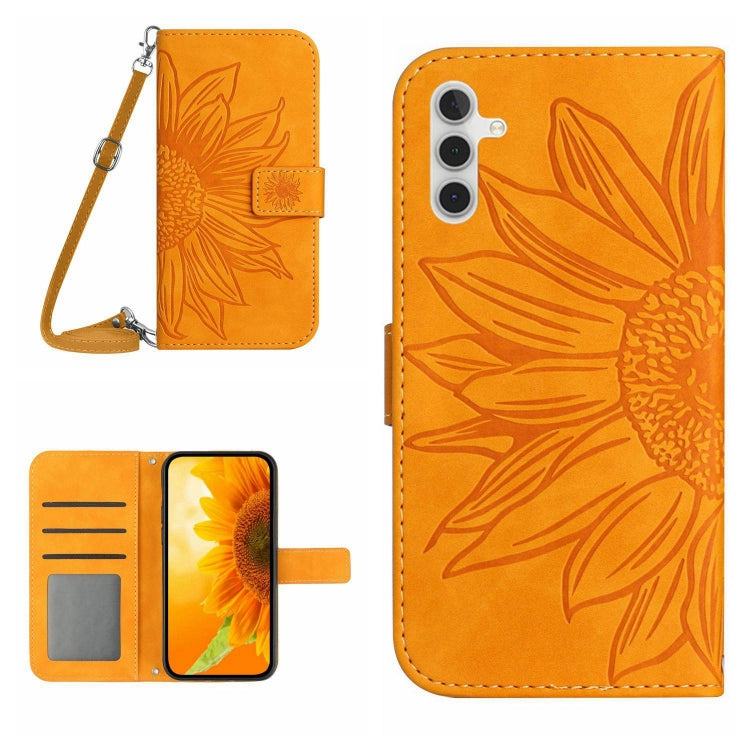 For Samsung Galaxy A04S Skin Feel Sun Flower Pattern Flip Leather Phone Case with Lanyard(Yellow) - Galaxy Phone Cases by PMC TechLife | Online Shopping South Africa | PMC TechLife