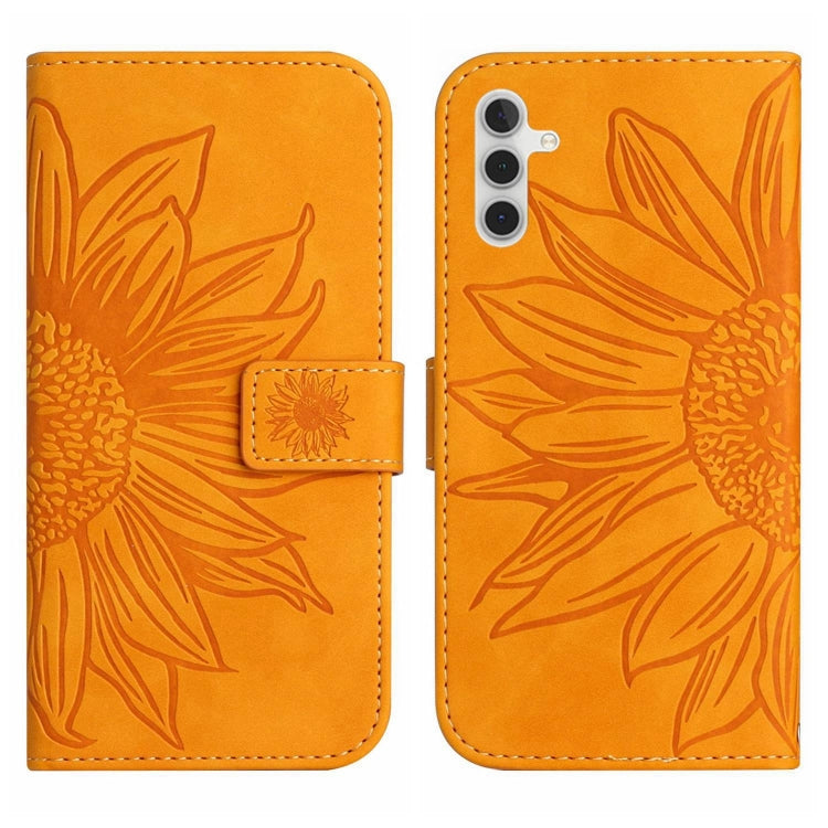 For Samsung Galaxy A04S Skin Feel Sun Flower Pattern Flip Leather Phone Case with Lanyard(Yellow) - Galaxy Phone Cases by PMC TechLife | Online Shopping South Africa | PMC TechLife