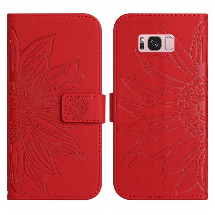 For Samsung Galaxy S8+ Skin Feel Sun Flower Pattern Flip Leather Phone Case with Lanyard(Red) - free shipping - PMC TechLife - Order now!