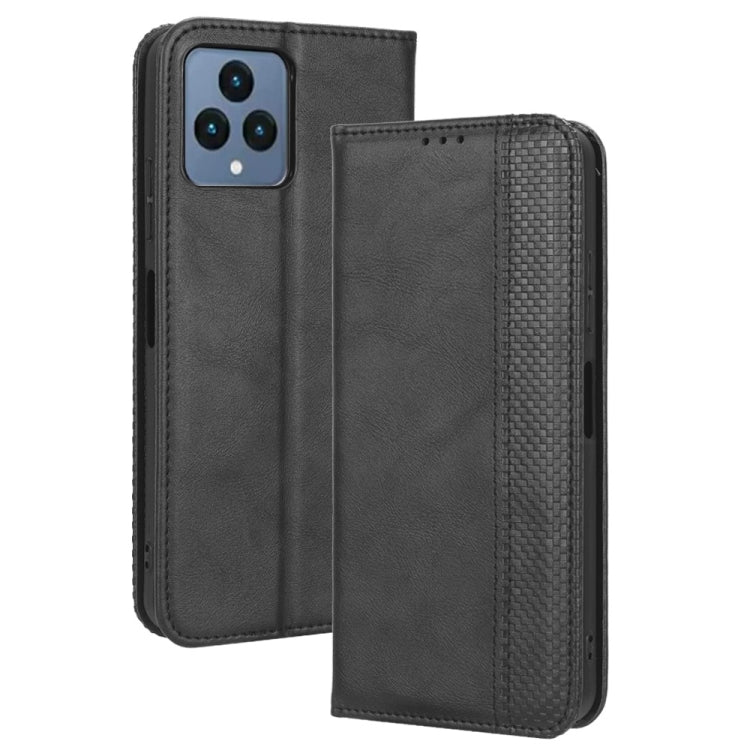 For T-Mobile Revvl 6 5G Magnetic Buckle Retro Texture Leather Phone Case(Black) - More Brand by PMC TechLife | Online Shopping South Africa | PMC TechLife