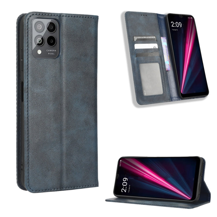 For T-Mobile REVVL 6 Pro 5G Magnetic Buckle Retro Texture Leather Phone Case(Blue) - More Brand by PMC TechLife | Online Shopping South Africa | PMC TechLife