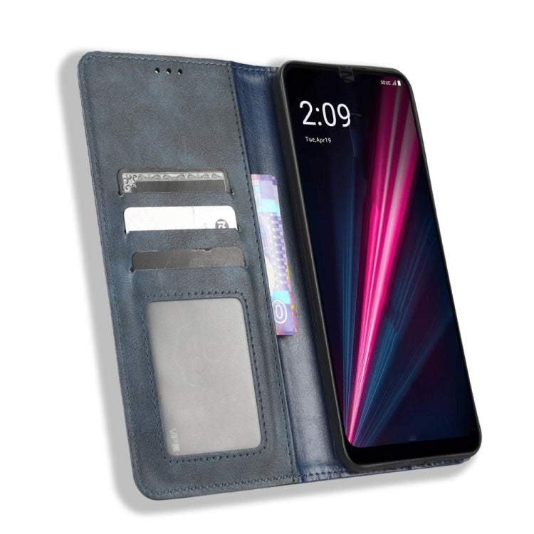For T-Mobile REVVL 6 Pro 5G Magnetic Buckle Retro Texture Leather Phone Case(Blue) - More Brand by PMC TechLife | Online Shopping South Africa | PMC TechLife