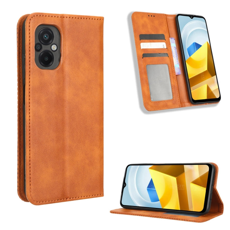 For Xiaomi Poco M5 Magnetic Buckle Retro Texture Leather Phone Case(Brown) - free shipping - PMC TechLife - Order now!