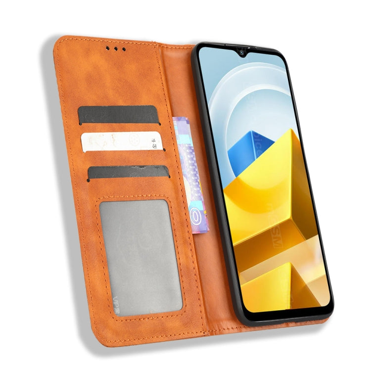For Xiaomi Poco M5 Magnetic Buckle Retro Texture Leather Phone Case(Brown) - free shipping - PMC TechLife - Order now!