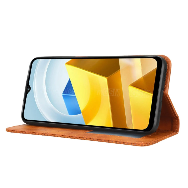For Xiaomi Poco M5 Magnetic Buckle Retro Texture Leather Phone Case(Brown) - free shipping - PMC TechLife - Order now!