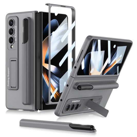 For Samsung Galaxy Z Fold4 GKK Ultra-thin Shockproof Leather Protective Case with Holder & Pen Slots(Grey) - Galaxy Z Fold4 5G Cases by GKK | Online Shopping South Africa | PMC Jewellery | Buy Now Pay Later Mobicred